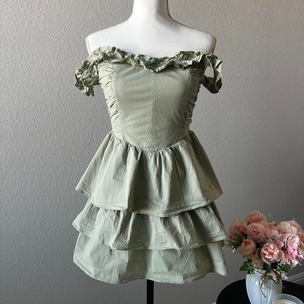 Privy sage green ruffle mini dress